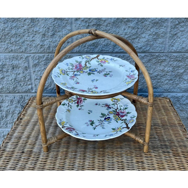 Bamboo Rattan Tired Folding Plate Stand Chairish