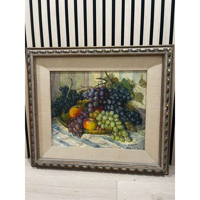 Textile Mid 20th Century Mid-Century Modern European-Style Fruit Bowl Still Life - Signed For Sale - Image 7 of 8