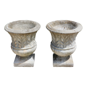 Mid 20th Century Concrete Cement Outdoor Planters - a Pair