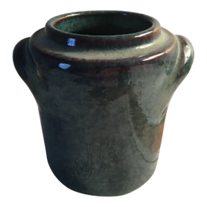 Mid 20th Century French Sandstone Ceramic Vase Cobalt Blue Handmade Signed “F. Normand”