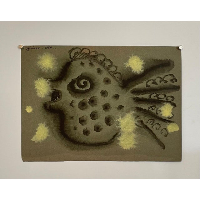 Modern Michail Grobman, Post Soviet Nonconformist Avant Garde Russian Israeli Gouache Painting Grobman, 1964 For Sale - Image 3 of 7