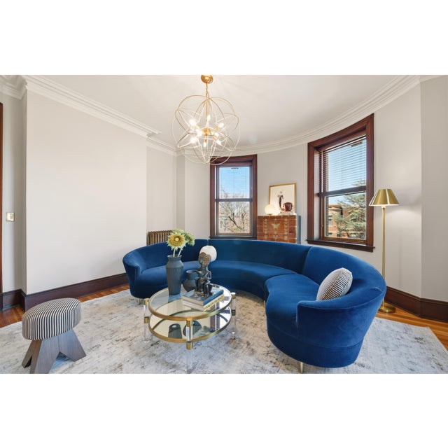 Mid-Century Modern Anthropologie 3-Piece Grace Serpentine U-Shaped Sofa in Navy Velvet For Sale - Image 3 of 6