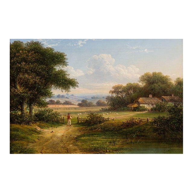English Victorian Antique Oil Painting of a Devonshire Landscape, 19th Century For Sale