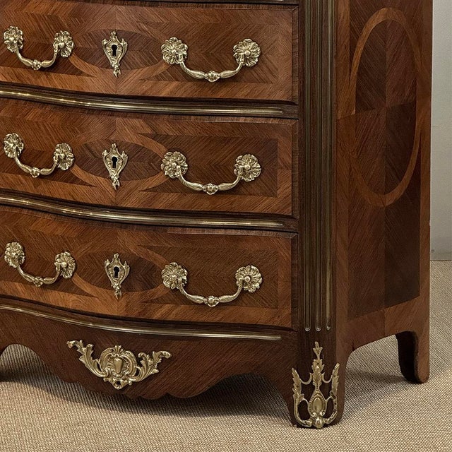 19th Century French Louis XIV Style Marquetry Marble Top Commode For Sale - Image 9 of 18