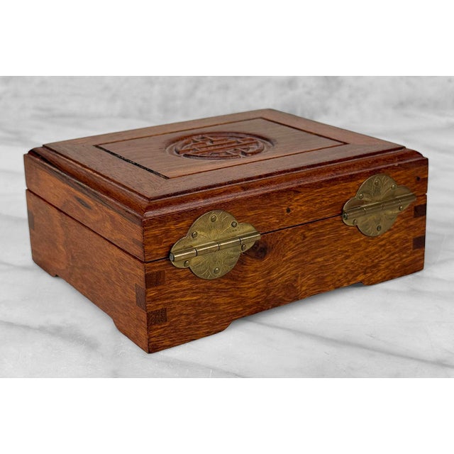 Vintage Chinese Chinoiserie Rosewood Storage Jewelry Box W/ Brass Lock For Sale - Image 13 of 13