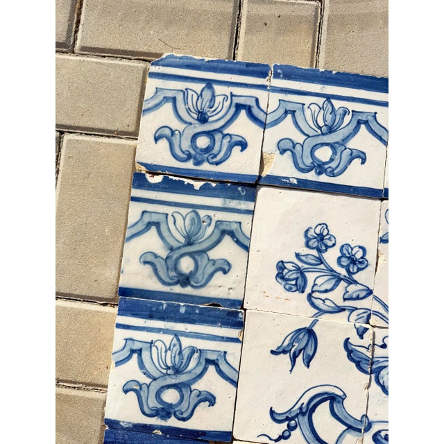 Blue Antique 18th Century Portuguese Tile Panel With Classical Flower Vase For Sale - Image 8 of 18