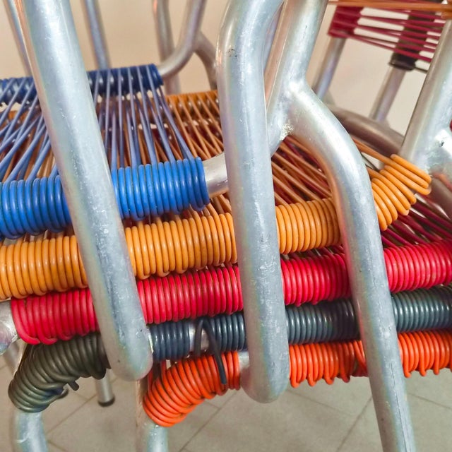 Vintage Aluminum and Plastic Wire Armchairs from Scoubidou, 1950s, Set of 5 For Sale - Image 6 of 17