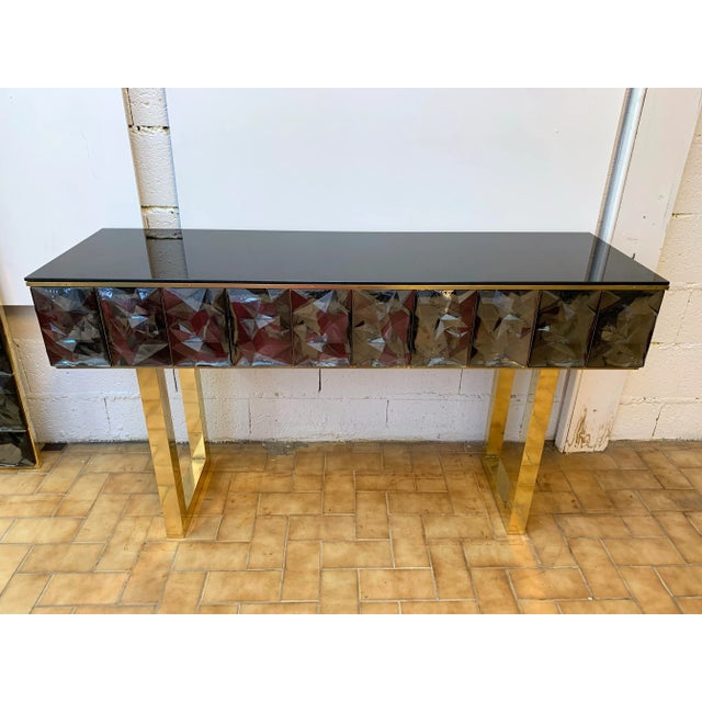 Contemporary Italian Murano Glass and Brass Console For Sale - Image 11 of 11
