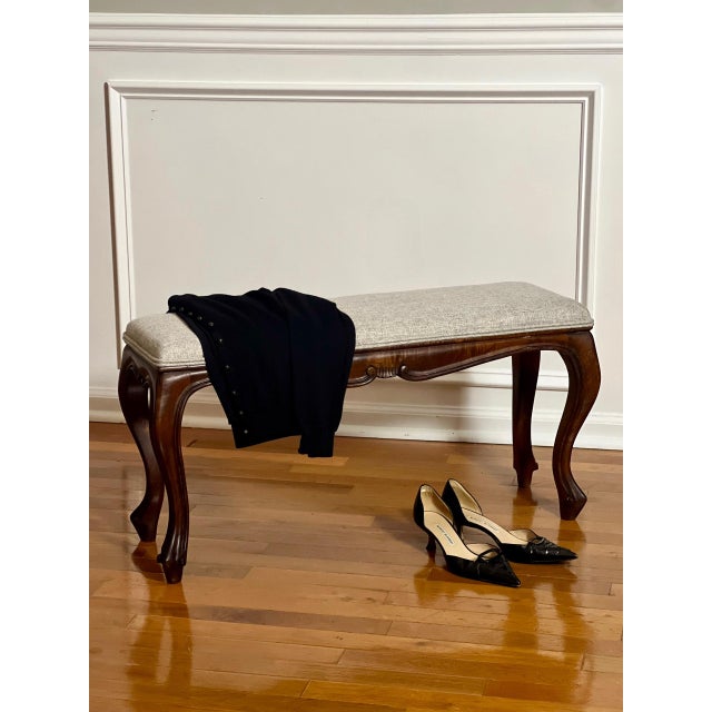 Early 20th Century Italian Louis XV Style Small Carved Walnut Upholstered Bench For Sale - Image 12 of 12