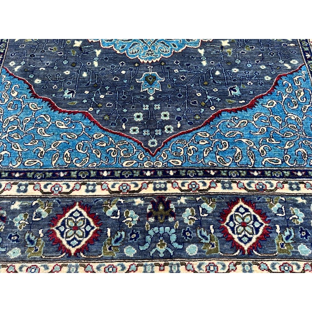 Charcoal Blue Persian Tabriz Medallion Hand-Knotted Wool Rug - 6'6" X 9'9 For Sale - Image 9 of 13