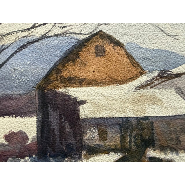 Paper 1940s Modern Impressionist Winter Landscape Painting Signed For Sale - Image 7 of 15