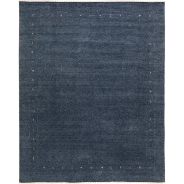 Modern Gabbeh Style Hand-Loom Minimalist Pattern Blue Wool Rug For Sale - Image 11 of 11