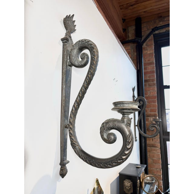 Vintage Cast Metal Wall Sconces, Gothic Revival Style For Sale - Image 4 of 10