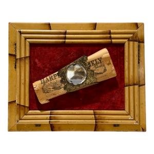 Rare Victorian Faux Bamboo Wall-Mounted Newspaper Holder With Harper’s Weekly Fragment, C. 1880s