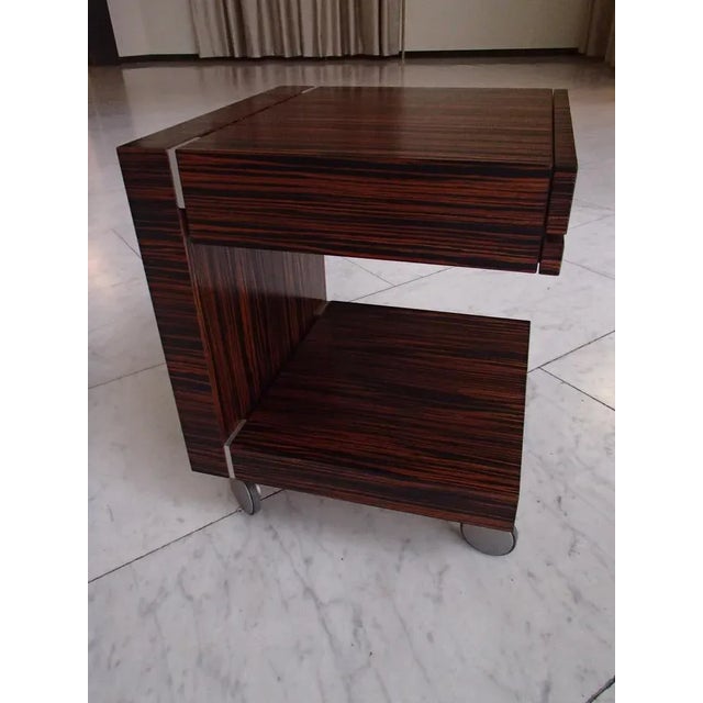 Macassar Bedside Table on Wheels For Sale - Image 9 of 11