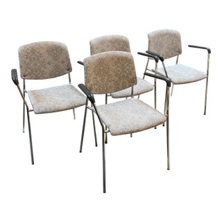 Hightower Modernist Stackable Damask Print Arm Chairs, Set of Four For Sale