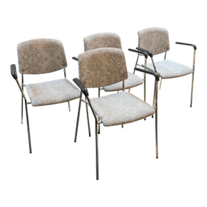 Hightower Modernist Stackable Damask Print Arm Chairs, Set of Four