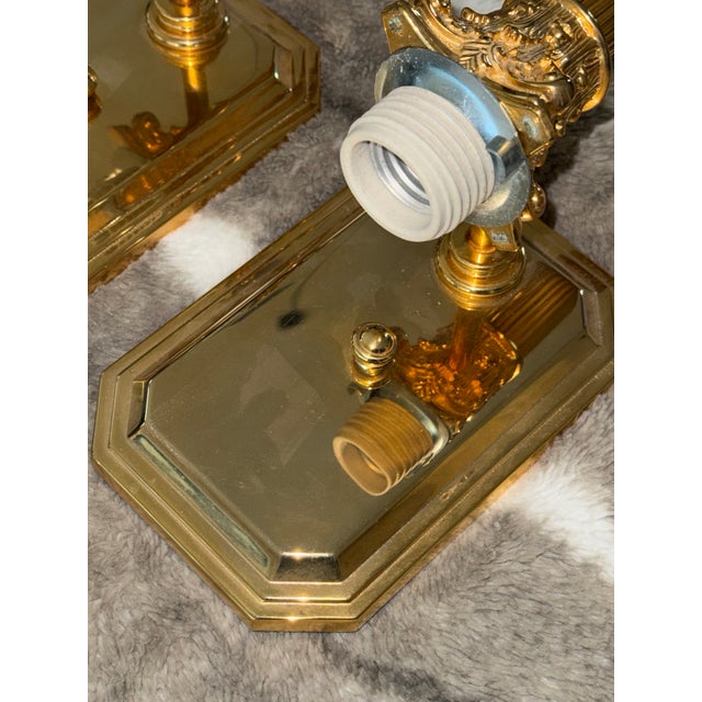 Brass 1980s Neo-Classical Style Solid Brass Wall Light Sconces - a Pair For Sale - Image 8 of 17