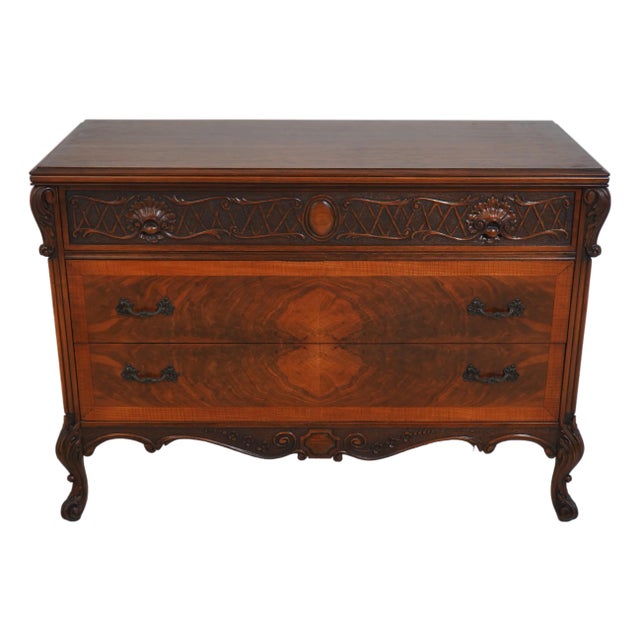 Burger-Klein Vintage Walnut French Carved Chest or Dresser For Sale