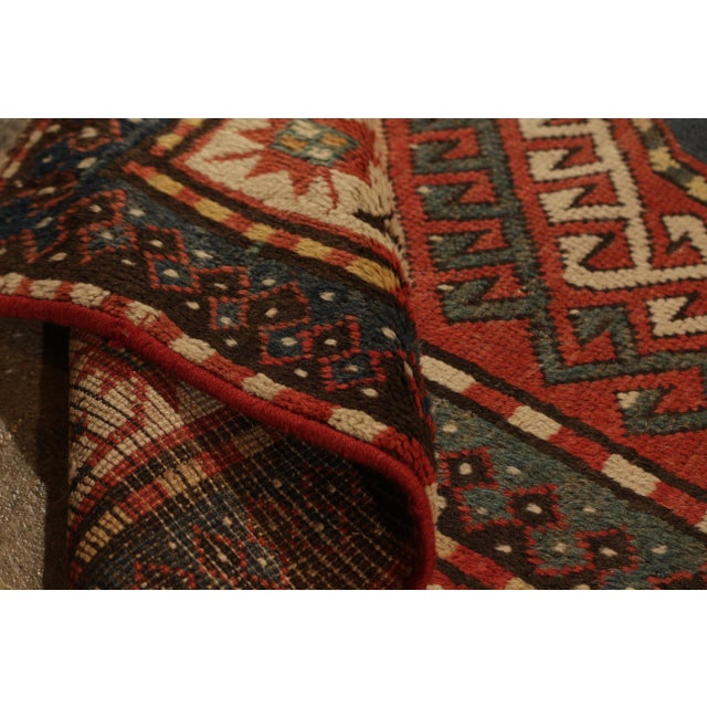 Red Hand-Knotted Antique Kasai Rug Red Orange and Beige Geometric Tribal Pattern For Sale - Image 8 of 8