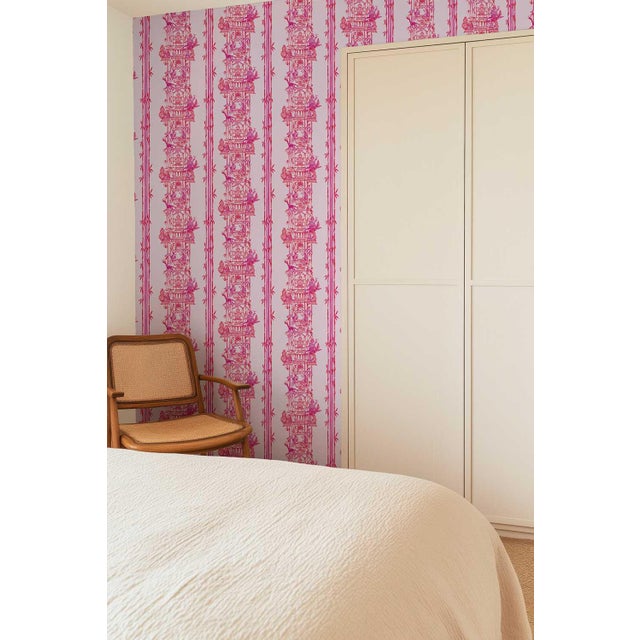 Chinoiserie Shenanigans Toile Grasscloth Wallpaper by House Party | Cherry Blossom Pink | 6 Yards For Sale In Charlotte - Image 6 of 9