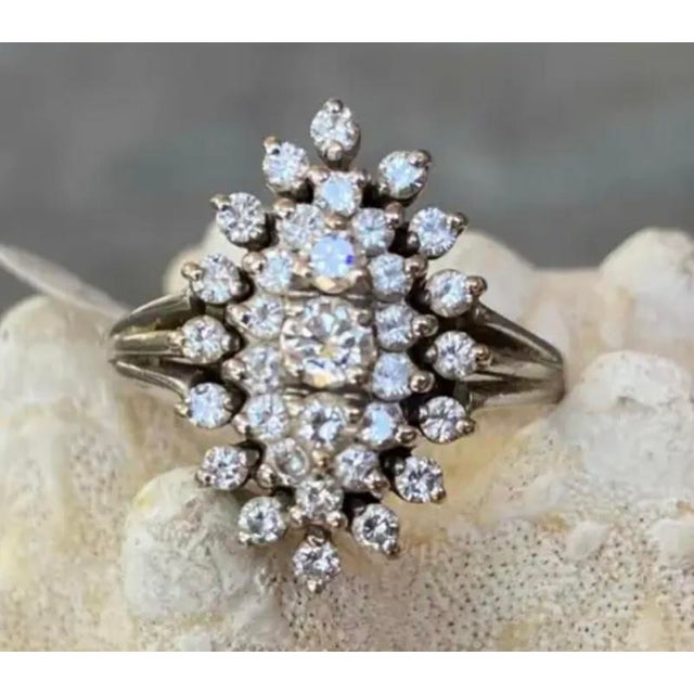 Antique 14k white gold and diamond cluster cocktail ring. 6.71 Grams TW. Marked 14k. Over 3 carats of Diamonds!...