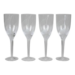 Lalique France Crystal Ange Angel Wing Fluted Champagne Glass Set of 4 For Sale