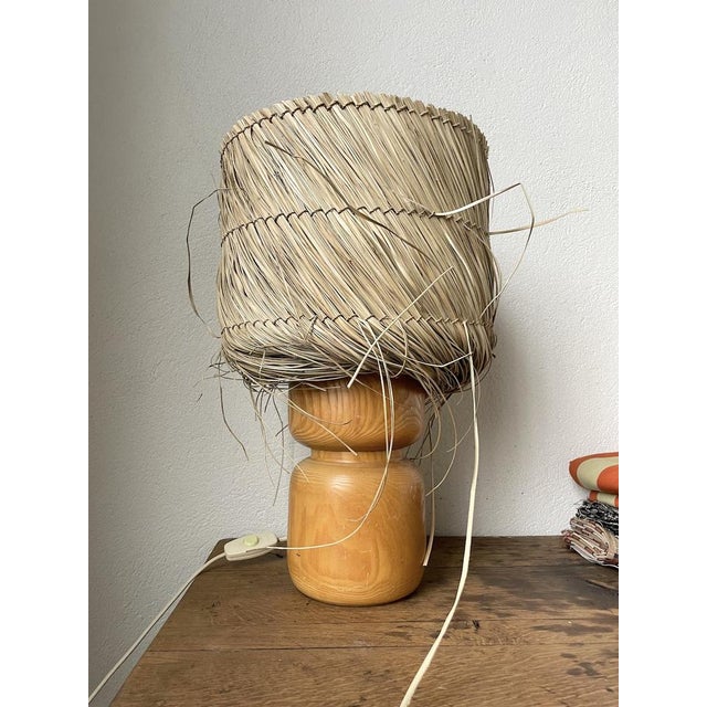 1950s Vintage Wood and Straw Lamp, 1950s For Sale - Image 5 of 18