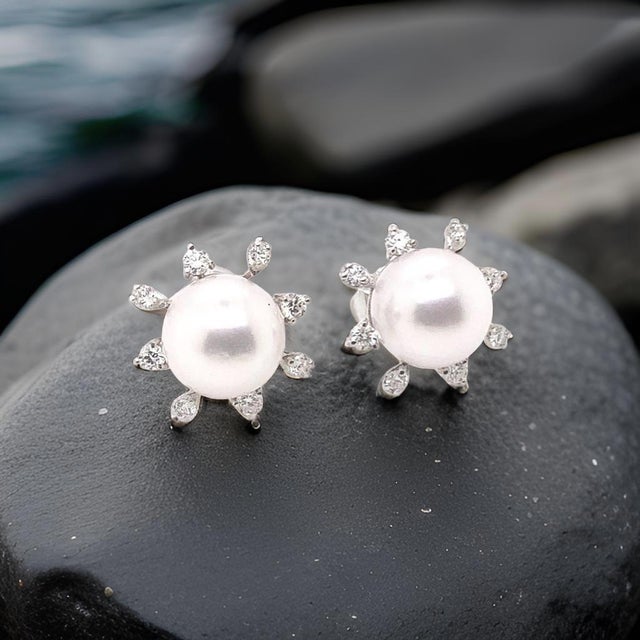 Diamond Akoya Pearl Earrings 14 Karat White Gold Certified For Sale - Image 10 of 15