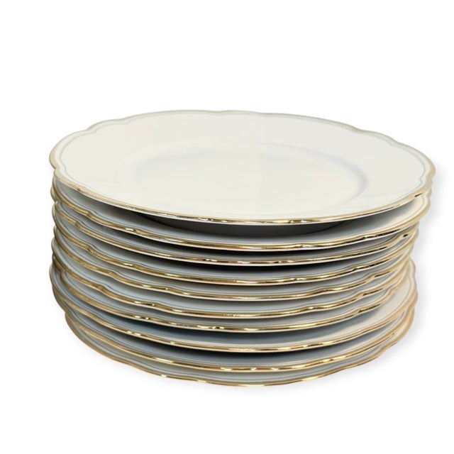 Late 20th Century French Country White Bavarian Porcelain Dinnerware Set, Scalloped Gold Trim, 40 Pieces For Sale - Image 17 of 18
