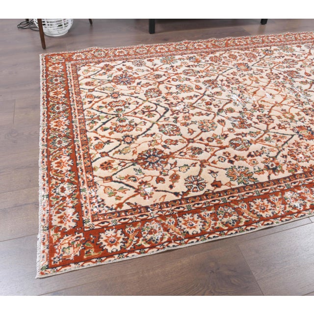 1970s Vintage Turkish Oushak Handmade Wool Cotton Red Area Rug For Sale - Image 5 of 9