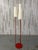 Very rare in the red color 1950s triple shade floor lamp designed by David Wurster for Raymor. The shades are new linen.