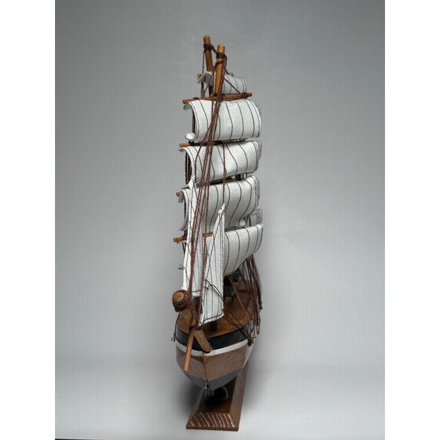 Americana Nautical Wooden Decorative Clipper Tall Ship Model, Black, White & Brown For Sale - Image 9 of 12