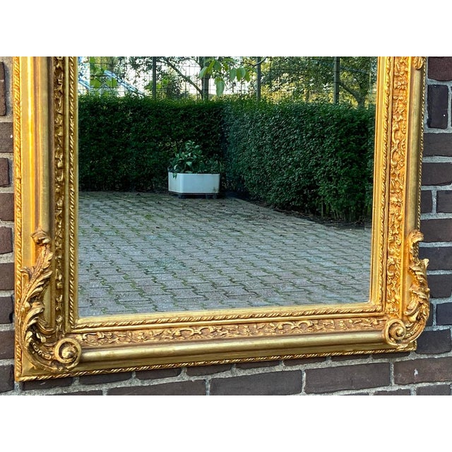 French Late 20c French Artisan Louis XVI Gold Beech Floor Mirror For Sale - Image 3 of 14