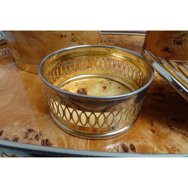 Italian Walnut Serving Set Including Tray, Ice Bucket, Thermos and Coasters, 1970s, Set of 4 For Sale - Image 15 of 18