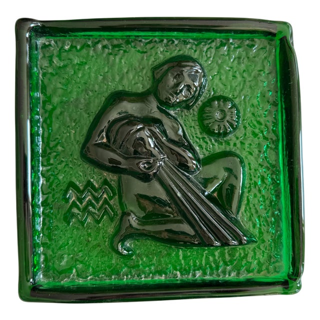 Mid-Century Polish Glass Zodiac Block Aquarius, 1956 For Sale