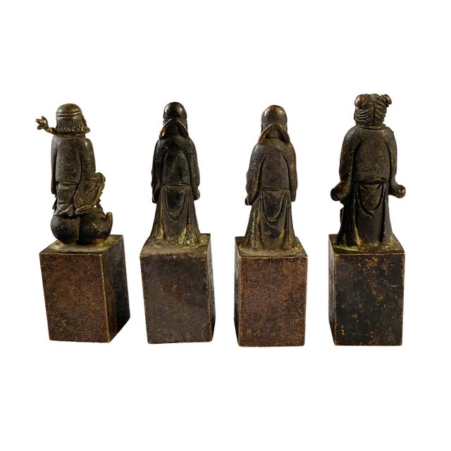Vintage Chinoiserie Bronze Miniatures Weights Set of 4 For Sale - Image 4 of 6