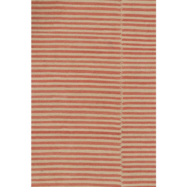 Contemporary Rug & Kilim’s Contemporary Kilim With Textural Beige and Orange Stripes For Sale - Image 3 of 8