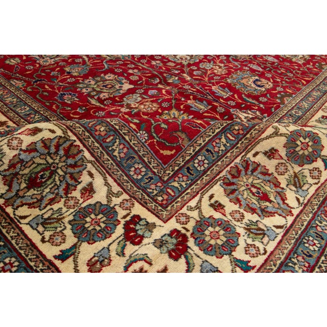 1960s Vintage Tabriz Square Wool Rug With Floral Motif For Sale In New York - Image 6 of 10