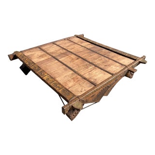 19th Century Indian Rustic Wood Ox Cart Coffee Table For Sale