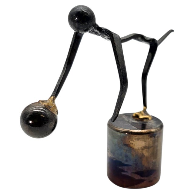 Bronze 1970s Brutalist Nail Art Bowler Balancing Sculpture – Mid-Century Studio Metal For Sale - Image 8 of 11