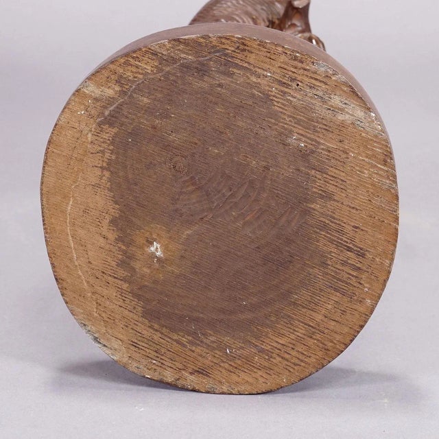 Brown A Wooden Carved Black Forest Bear With Glass Vase Ca. 1900s For Sale - Image 8 of 10