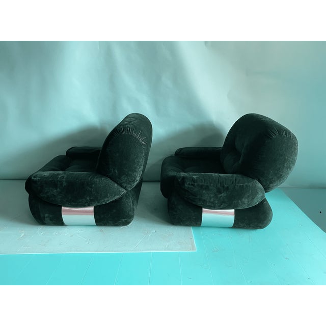 Italian Green Velvet Lounge Chairs,1970s, Set of 2 For Sale - Image 12 of 15