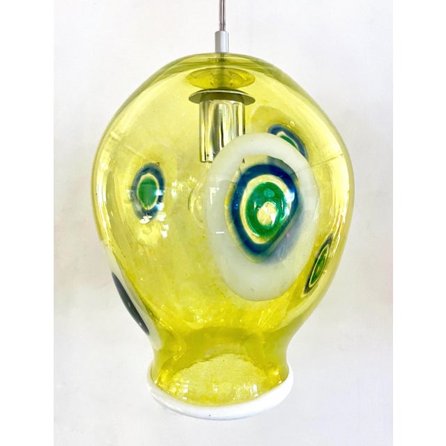Bespoke Italian Organic Yellow Green White Tulip Murano Glass Pendant Light For Sale - Image 11 of 13