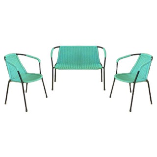 Vintage Green Bench & Chairs, 1960s, Set of 3 For Sale