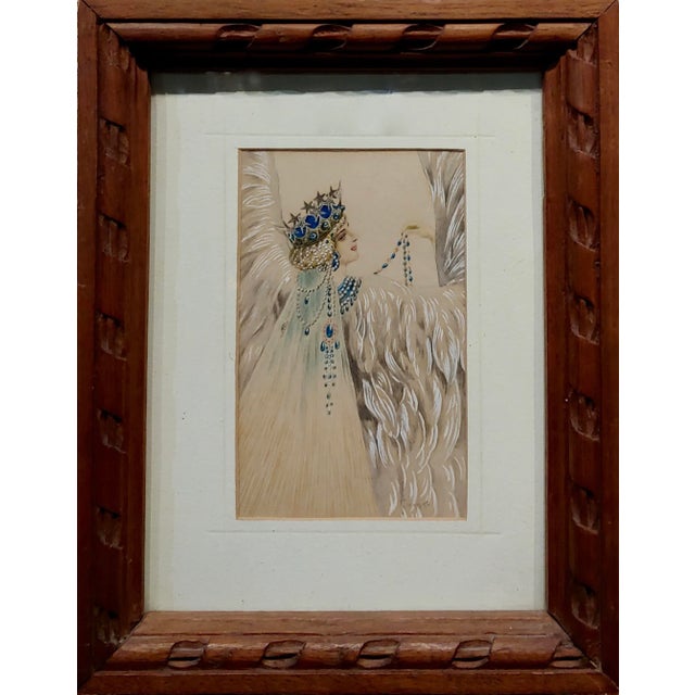 Sergei Sergeevich Solomko -The white Bird Princess -Russian Painting Watercolor, gouache, graphite on Paper -Signed Frame...