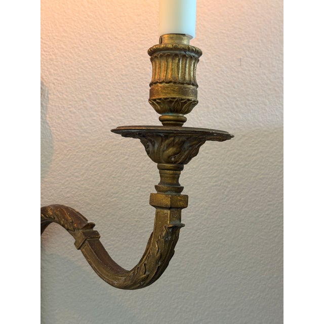 Lights Antique French Louis XVI Style Twin-Light Wall Sconces - Gilt Bronze Ormolu Neoclassical Double Arm Wall Lights, Late 19th Century - Pair For Sale - Image 7 of 18