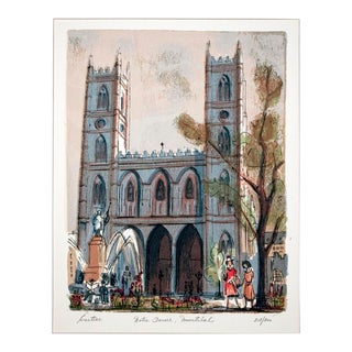 Roger Cartier Notre Dame, Montreal Signed 19.5" X 15.5" Lithograph Contemporary Multicolor, White For Sale