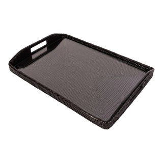 Artifacts Rattan 14-Inch Rectangular Tray with Glass Insert For Sale