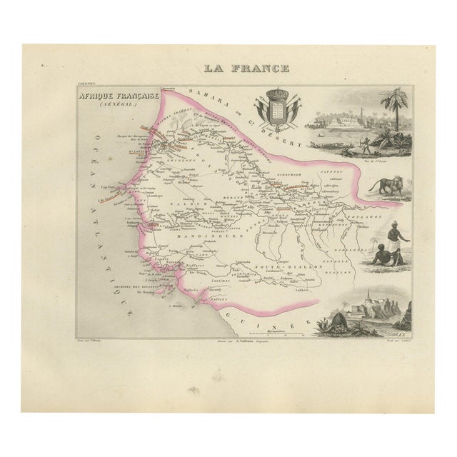 Antique Map of French Senegal, Goree and the Fouta-Djallon, 1860 For Sale